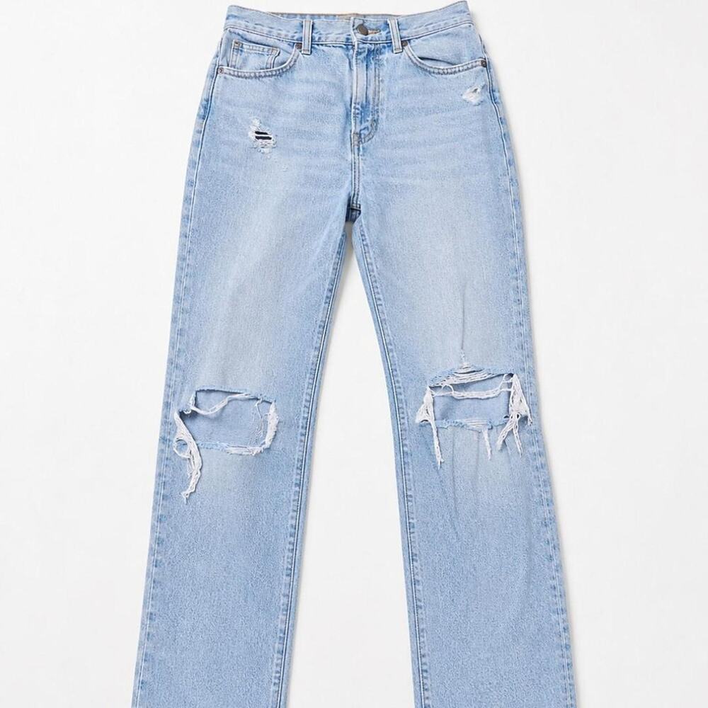 Light wash distressed dad jeans